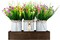 Spring Tabletop Decor – Gypsophila Baby’s Breath Artificial Flowers in Rustic Metal Pots with Wood Tray, Faux Flower Table Centerpiece for Home & Office